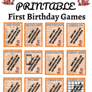 Dinosaur First Birthday Game Bundle Plus Banner and Flag Bonuses