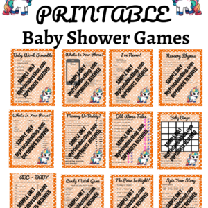 Unicorn Baby Shower Game Bundle Plus Banner and Flag Bonuses