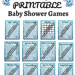 Blue Elephant Baby Shower Game Bundle Plus Banner and Flag Bonuses