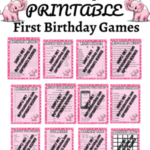 Pink Elephant First Birthday Game Bundle Plus Banner and Flag Bonuses