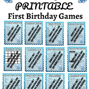 Blue Elephant First Birthday Game Bundle Plus Banner and Flag Bonuses